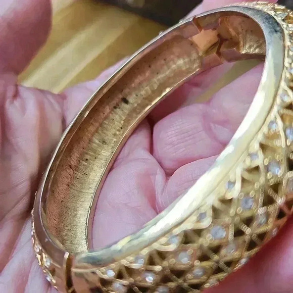 Goldtone Rhinestone Bangle Statement Bracelet - Picture 7 of 9